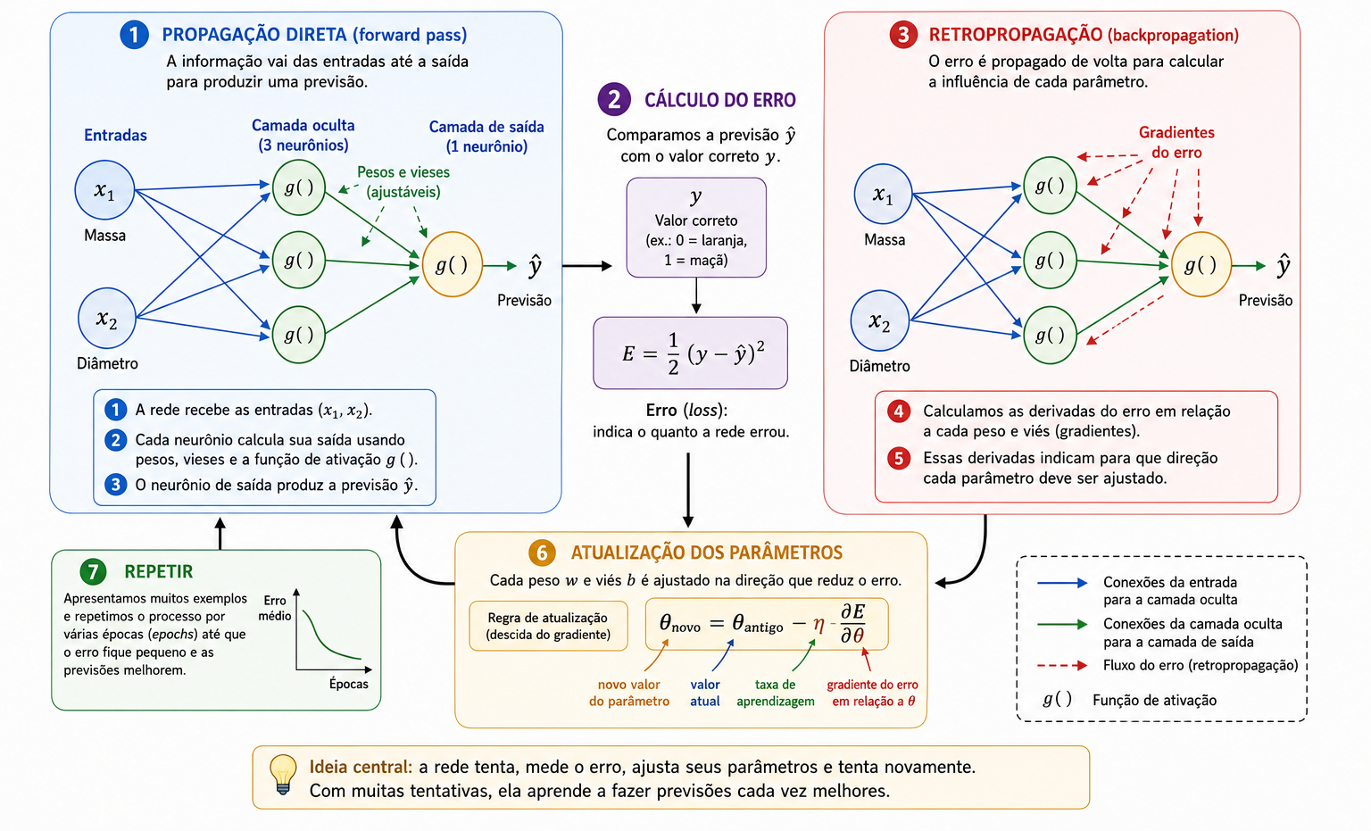 Ciclo básico de treinamento de uma rede neural.